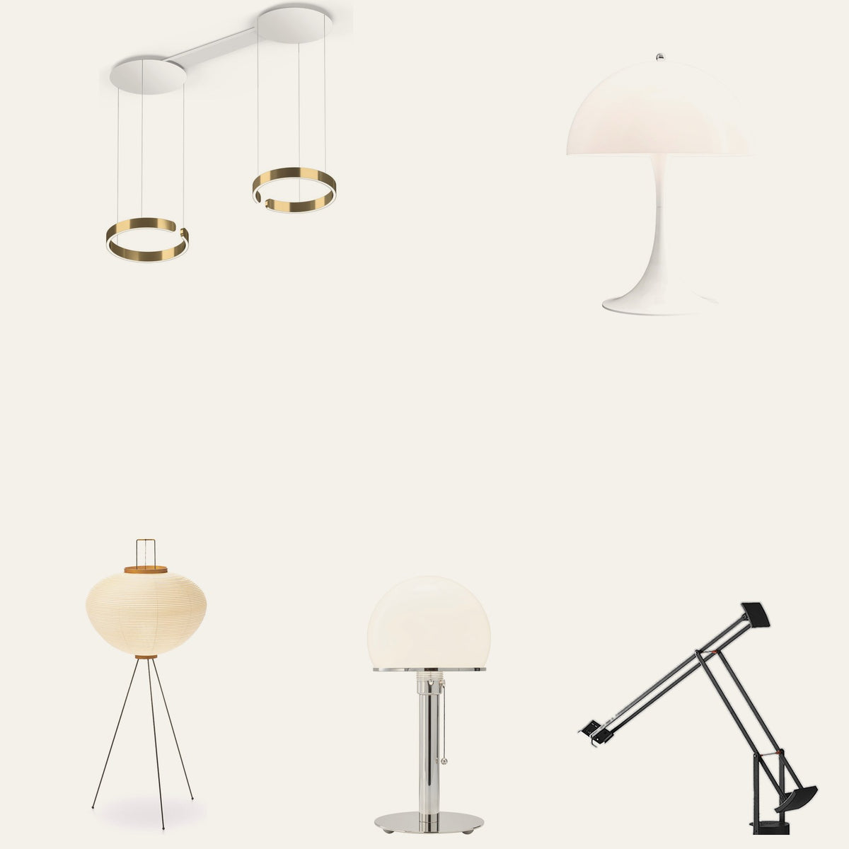 Designlampen: Occhio Mito, Louis Poulsen Panthella, Wagenfeld, Vitra Akari, Artemide Tizio
